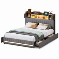 POLSTERBETT 140/200 cm mit Bücherregal-Kopfteil, USB-Anschluss, LED-Beleuchtung & Stauraum-Schubladen, Metallrahmen, Lattenrost inklusive - Anthrazit, Holz/Metall (140/200cm) - Joyfair