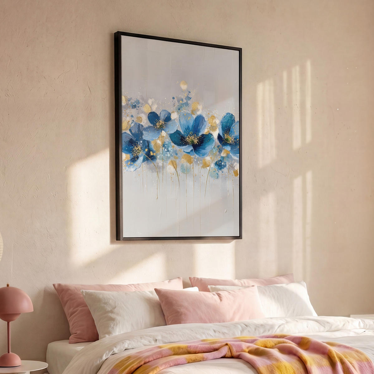 LEINWAND Bilder mit Rahmen - Blumen - Blau - Abstrakt - 80x120 - Hellgrau, Textil (80/120cm) - MuchoWow