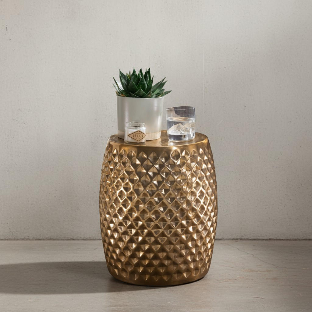 BEISTELLTISCH Aluminium Hammerschlag Rund Kratzfrei ENNS, Gold 32x32x42 cm - Goldfarben, Metall (32/32/42cm) - KADIMA DESIGN