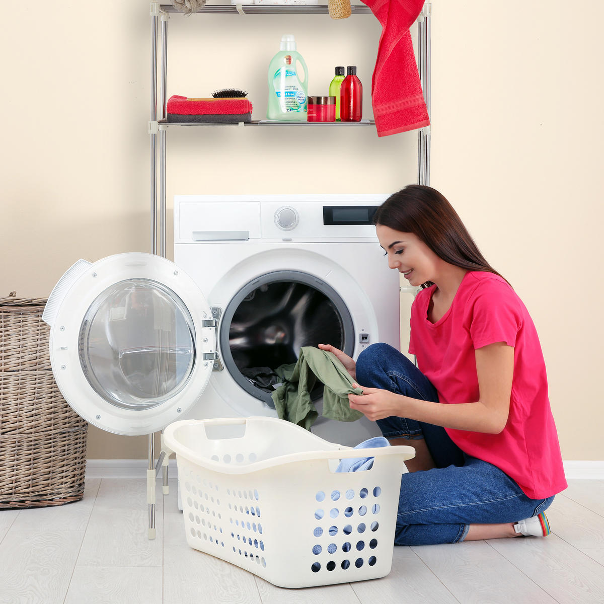 POLICA na pračku - strieborná, kov/plast (100/179/50cm) - Relaxdays