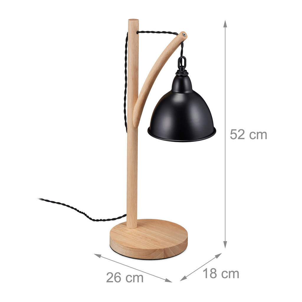 Thumbnail - Relaxdays Tischlampe, Mehrfarbig, Holz, Metall, Textil, 18x52x26 cm, Lampen & Leuchten, Innenbeleuchtung, Tischlampen, T...