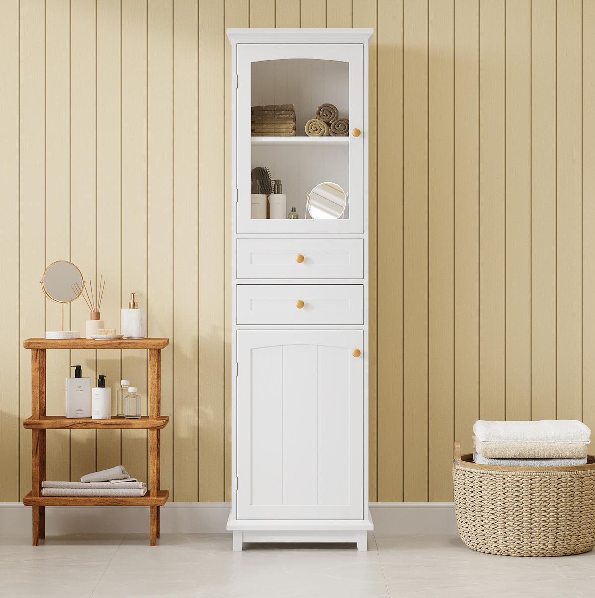 VITRINE 45/36/160 cm Weiß aus MDF und Glas mit Glastür - Weiß, Holzwerkstoff (36/160/45cm) - OKMYHOME