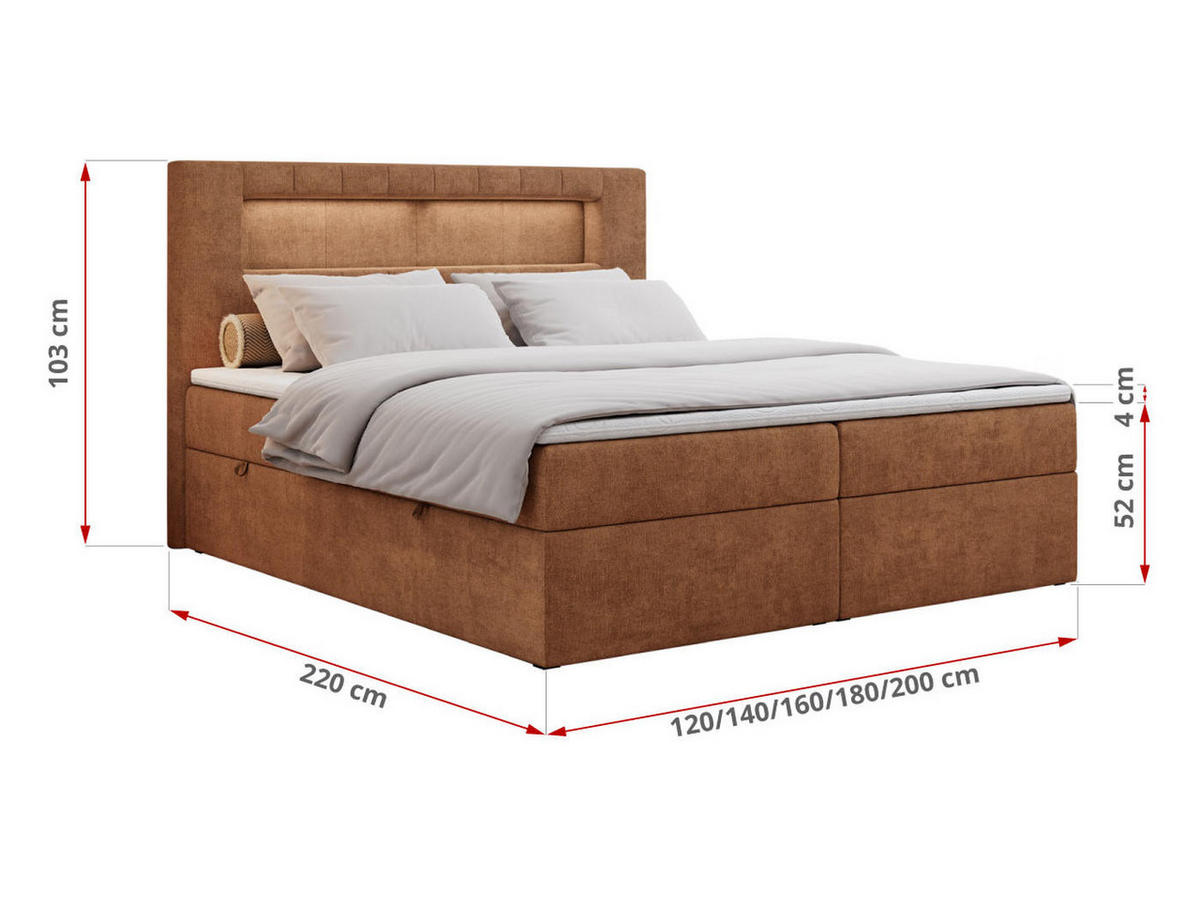 BOXBETT GOLD-5 LED 200/200 Orange Struktur - H3 - Orange, Holz/Textil (200/200cm) - MKS