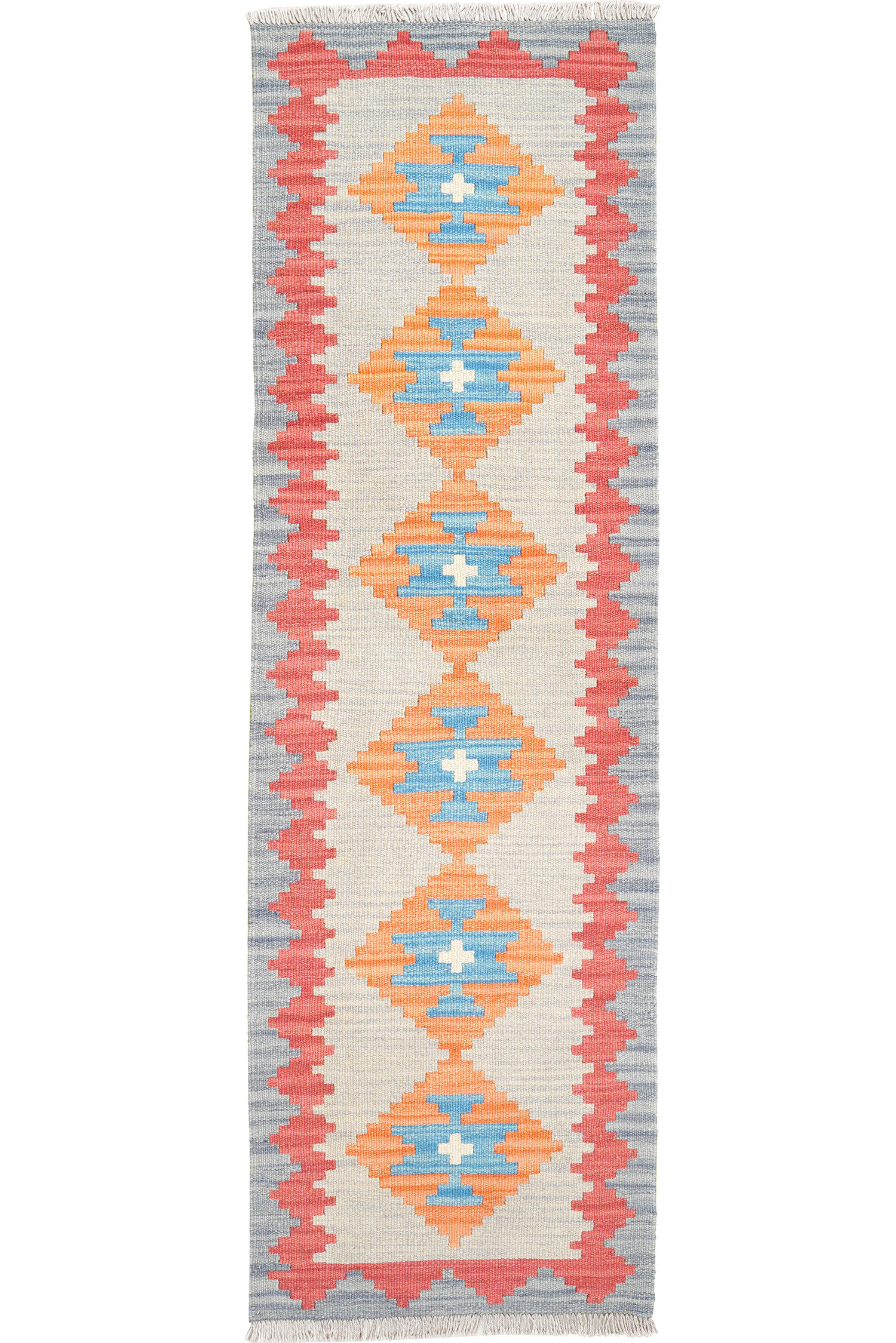LÄUFER Gashgai Kelim Grau 196/58 cm Schurwolle - Grau, Textil (58/196cm) - Looma