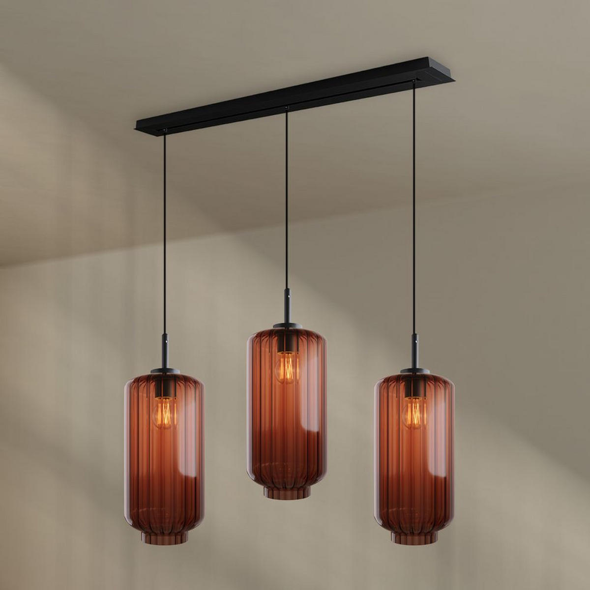 HÄNGELEUCHTE Velo 3-flammig Braun Ø 18cm - Schwarz/Braun, Glas (18/18/33cm) - s.luce