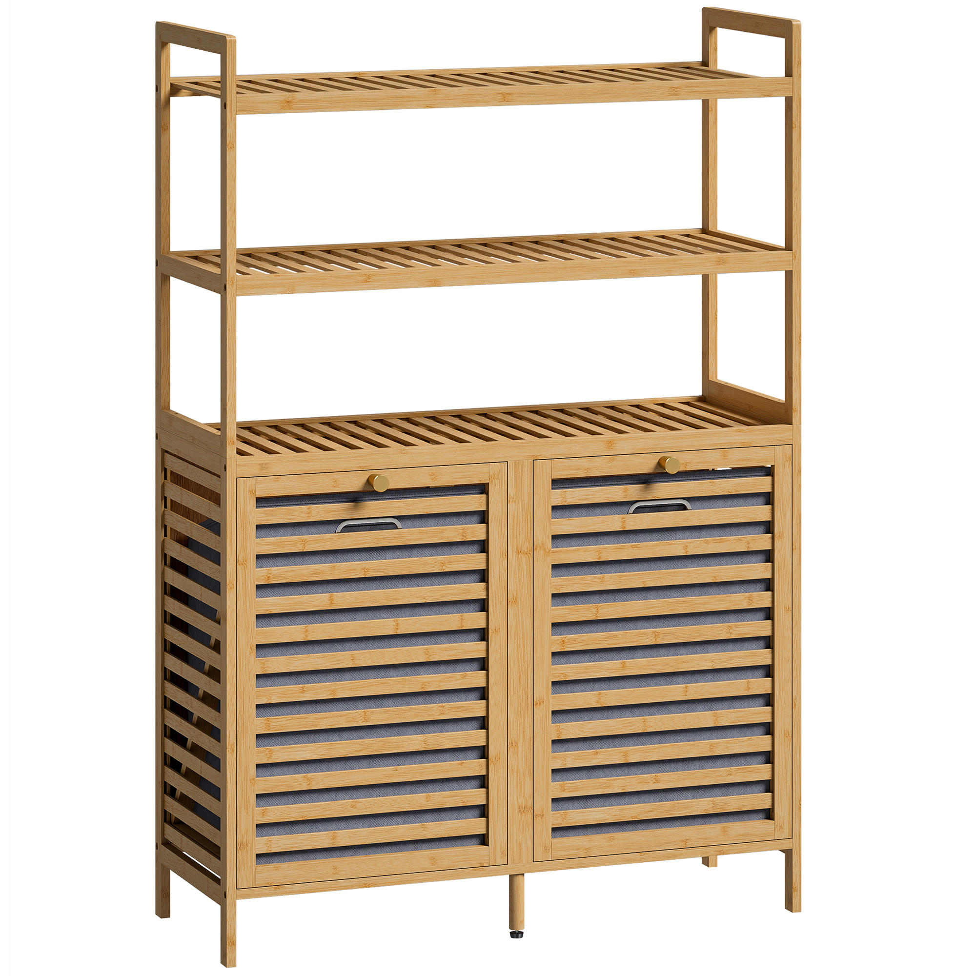 WÄSCHESCHRANK Bambus Vliesstoff Eiche - Eichefarben/Goldfarben, Naturmaterialien/Holz (30/118/80cm) - HOMCOM
