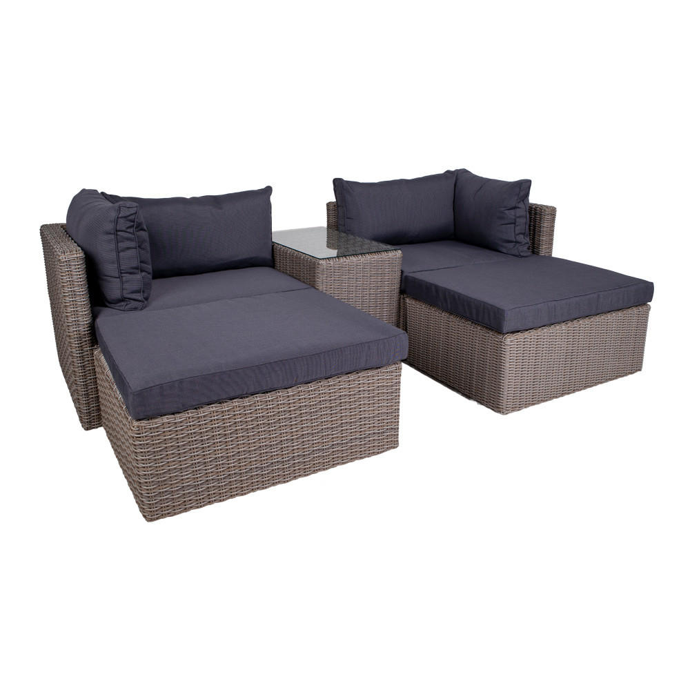 LOUNGE-SET, Rosino, Grau, Rattan, 158 x 190 x 65 cm, 5-teilig - Grau, Naturmaterialen - ebuy24