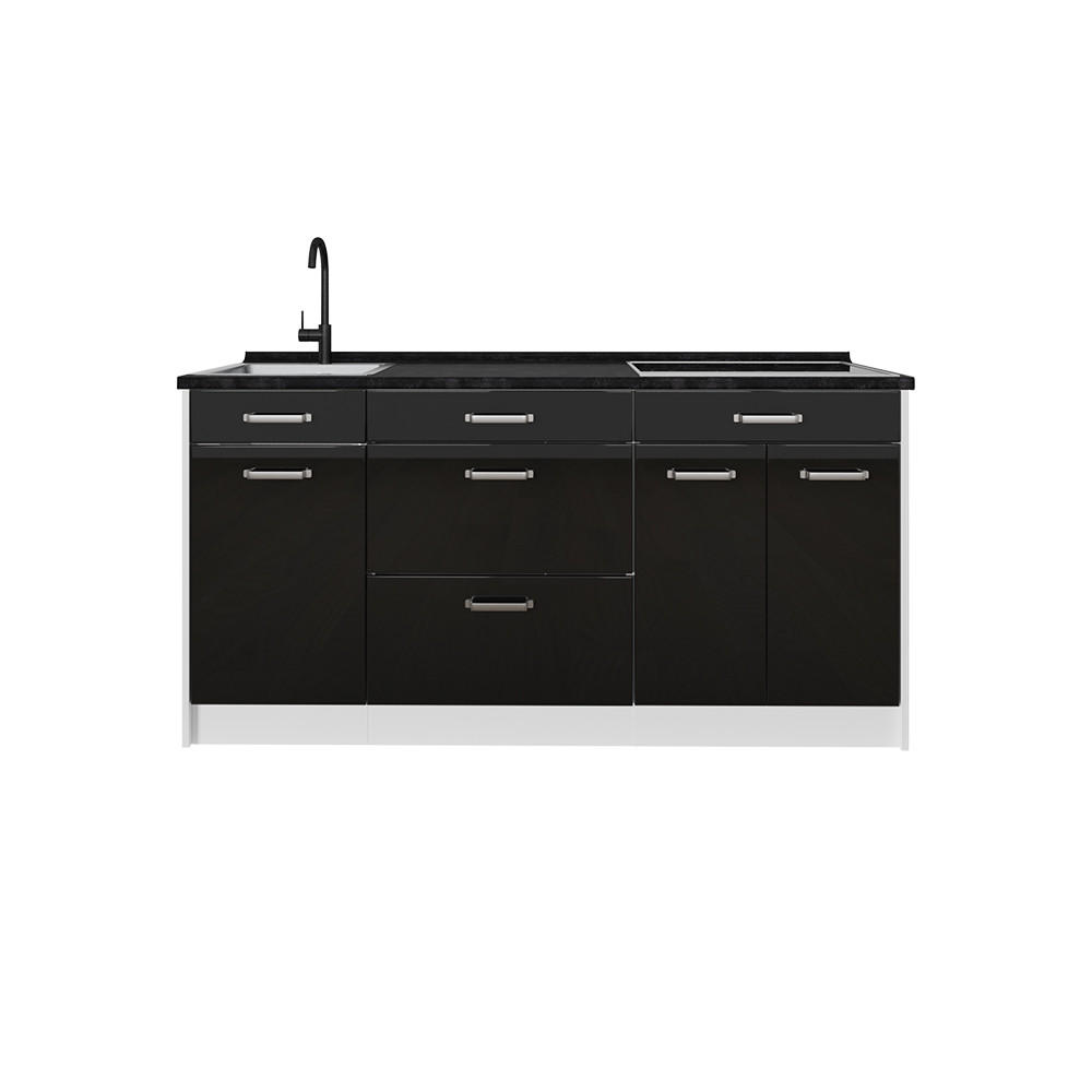 Vicco Küchenblock Schwarz Hochglanz, Weiß 160x81.6x60 cm
