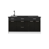 KÜCHENBLOCK R-Line, Schwarz Hochglanz/Weiß, 160 cm Arbeitsplatte Anthrazit - Schwarz Hochglanz/Weiß, Holzwerkstoff (160/81.6/60cm) - Vicco