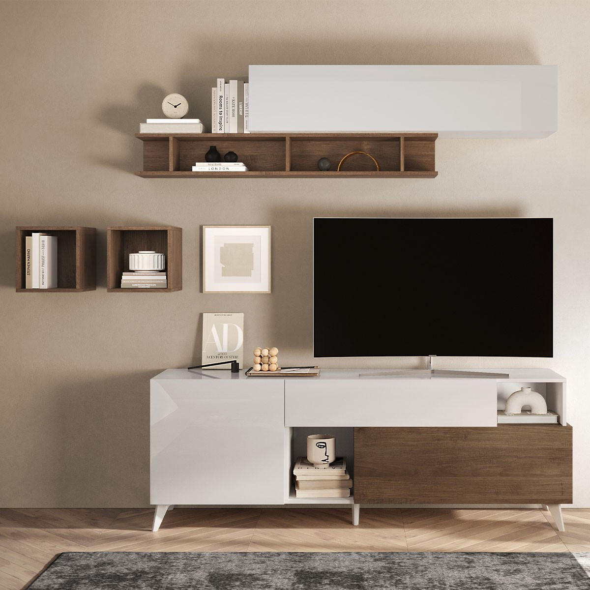 TV-MÖBEL mit 2 Türen, 1 Schublade und 2 Nischen - Mala - 181/43/67 cm - Braun, Holzwerkstoff (43/67/181cm) - Calicosy