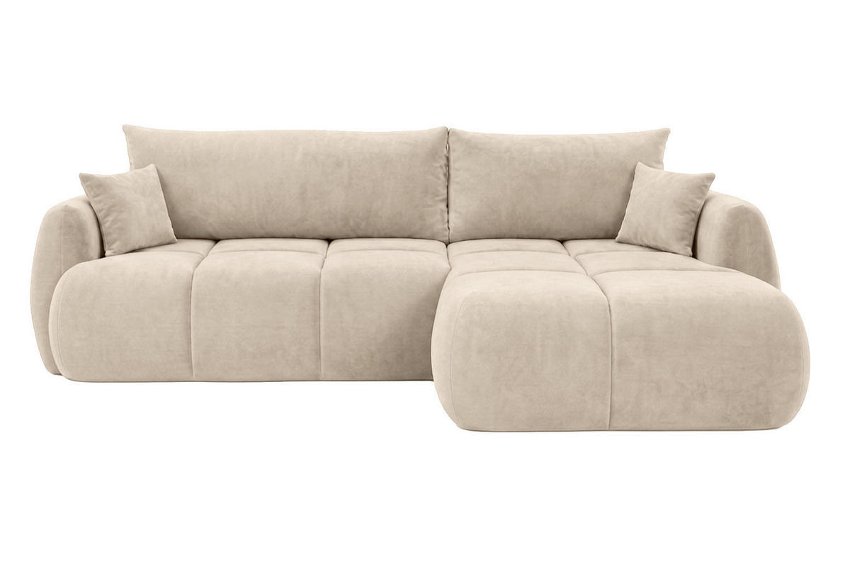 ROHOVÁ SEDAČKA s rozkládací funkcí a úložným prostorem, sametová látka Bluvel, Krémová, Pravá, COCO - krémová, dřevo (275/180cm) - Kaiser Möbel