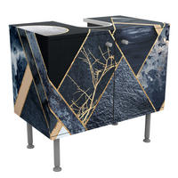 WASCHBECKENUNTERSCHRANK Goldener Mond abstrakte schwarze Berge 60/55/35 cm - Blau, Holzwerkstoff (60/55/35cm) - Bilderwelten