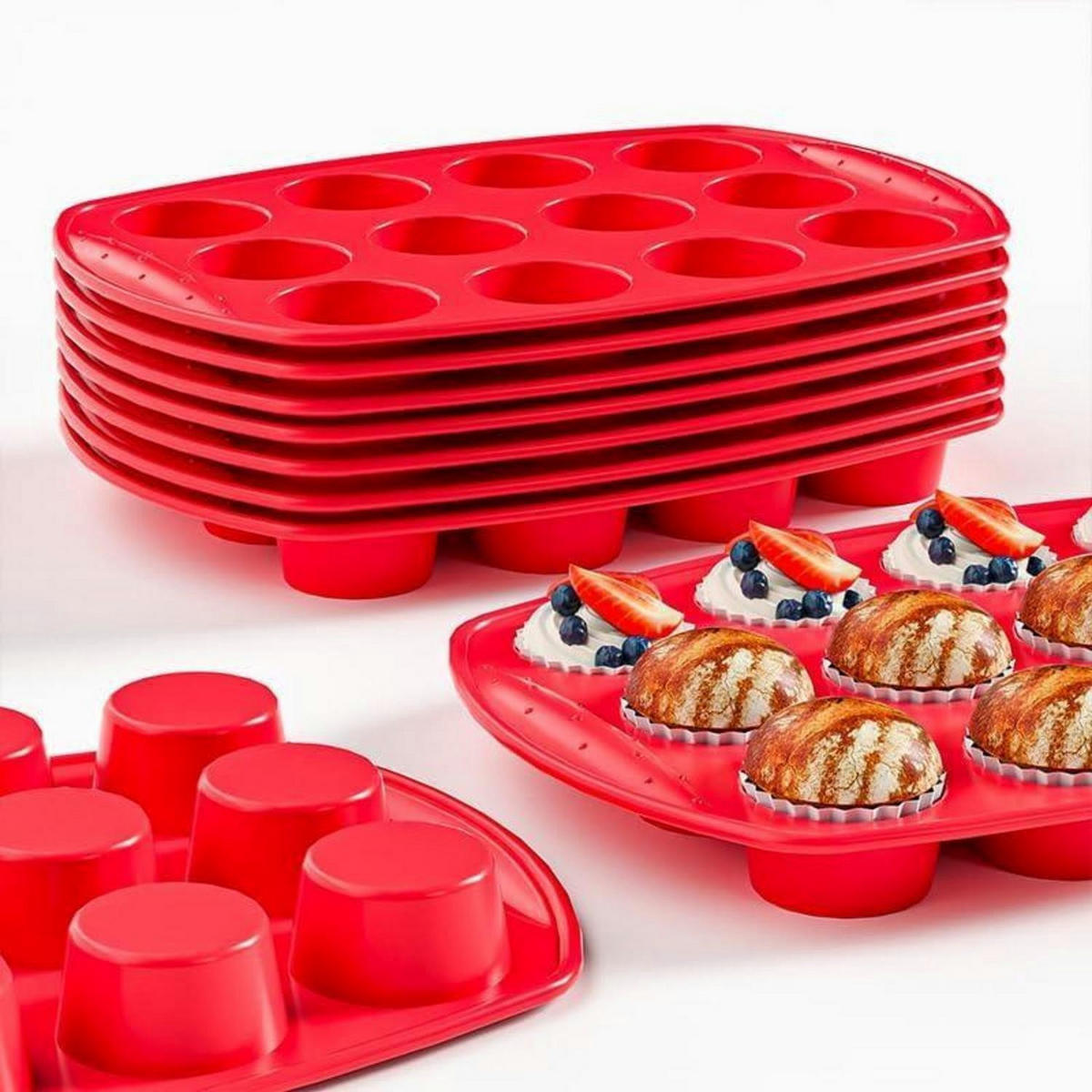 MUFFINBACKFORM 2-teiliges Set Silikon mit Spatel - Rot, Kunststoff (20.5/3/29.5cm)