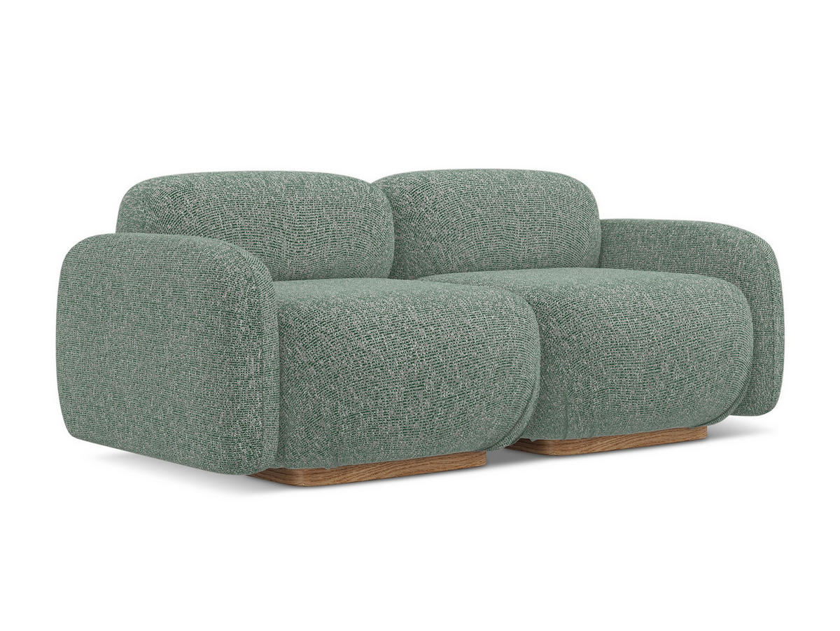 3-SITZER SOFA Strukturstoff Stoff Grün - Braun/Hellgrün, Holz/Textil (190/73/95cm) - Makamii