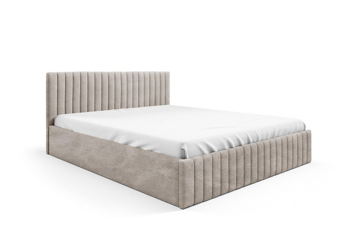 POLSTERBETT Sona Beige 90x200 cm, mit Bettkasten und hohem Kopfteil - Beige, Holzwerkstoff/Textil (90/200cm) - Bettso