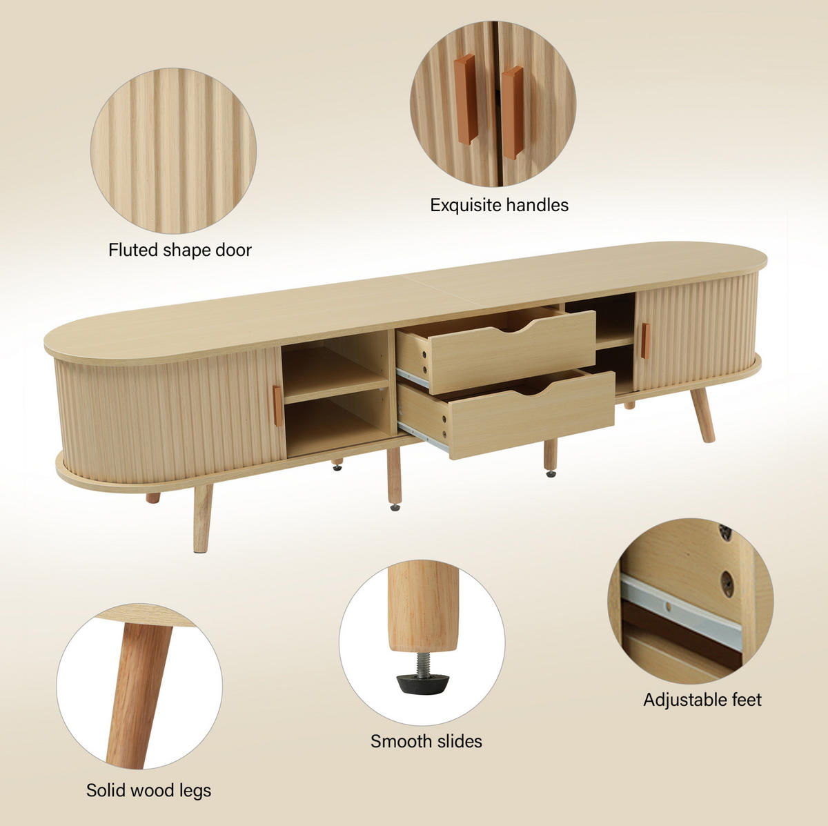 TV-SCHRANK 175/40/42 cm helles Walnussholz MDF mit 2 Schubladen und Schiebetüren - Alteiche, Holzwerkstoff (175/42/40cm) - OKWISH