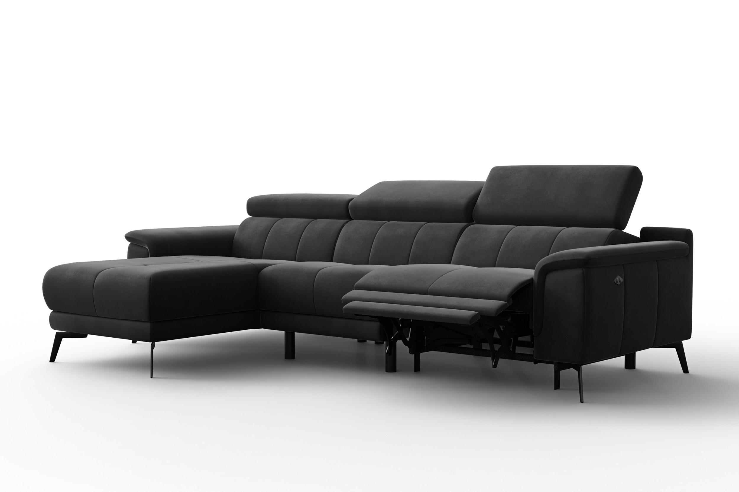 ECKSOFA FIERO 4-Sitzer LINKS, Schwarzer Veloursstoff - Schwarz, Holz/Textil (288/170cm) - Courtois Laville