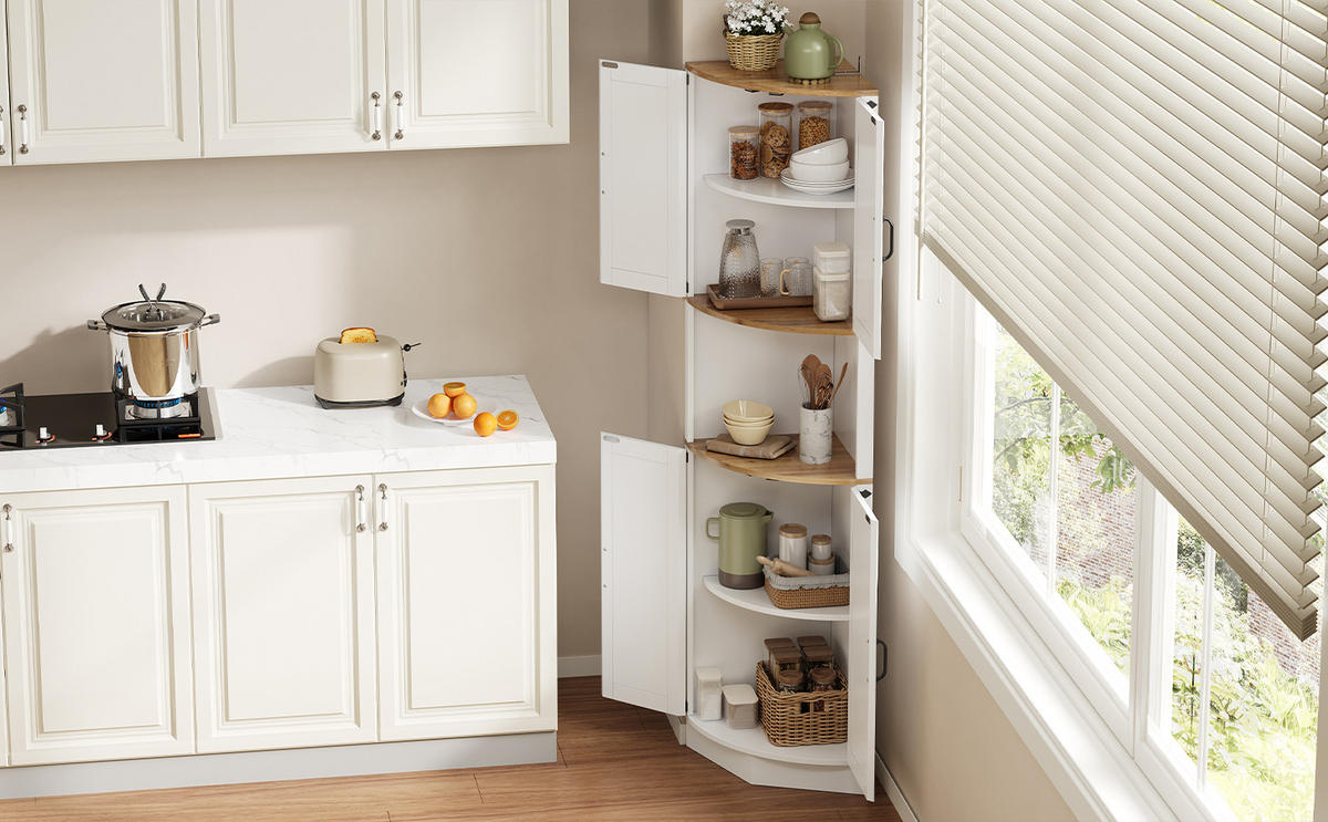 ECKVITRINE Eckschrank platzsparendes Landhaus-Design Weiß/Braun 39,5/39,5/180 cm Holzwerkstoff - Weiß, Holzwerkstoff (39.5/180/39.5cm) - EVRYAE