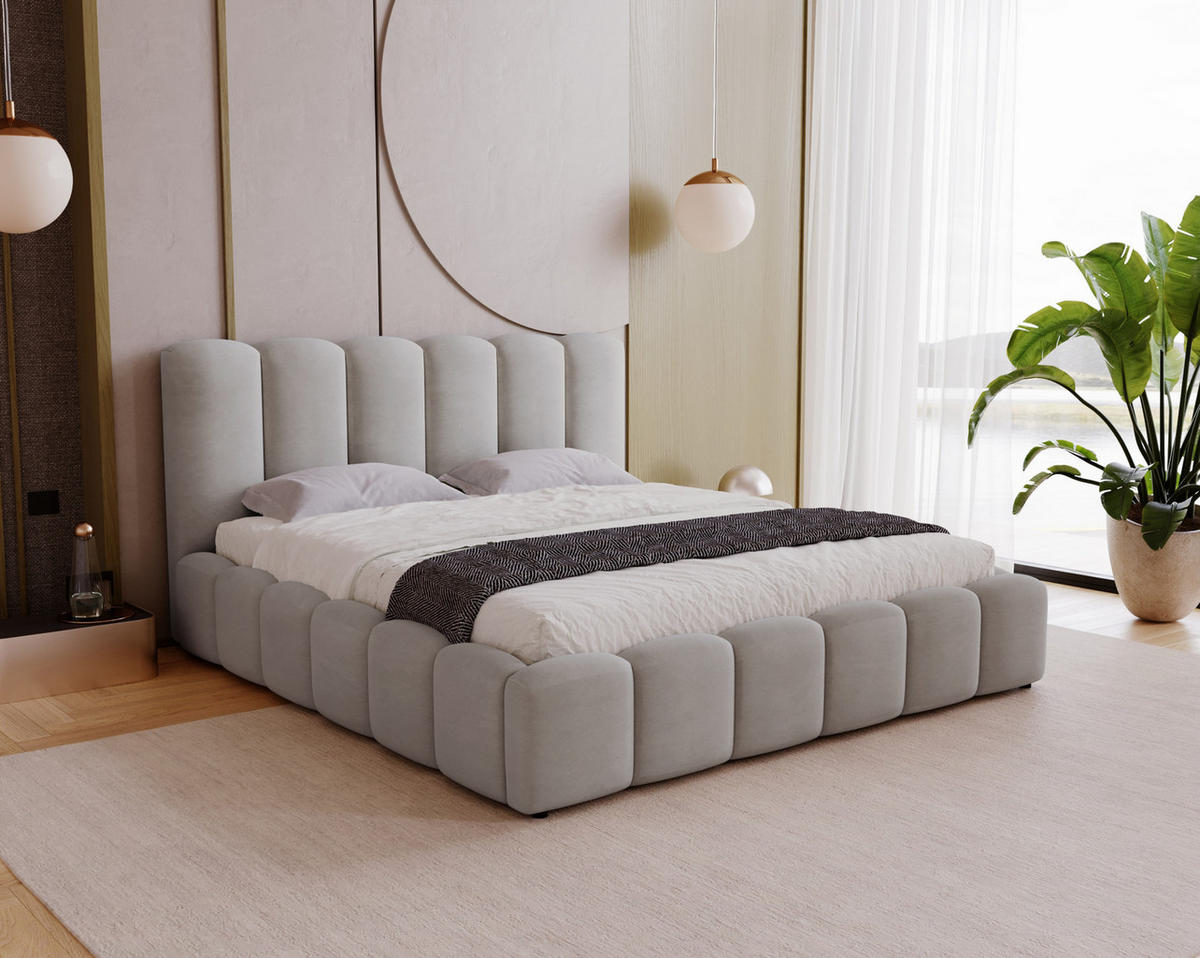 POLSTERBETT 140x200 cm Florent, Bettkasten, Samt, Hellgrau - Hellgrau, Holz/Textil (140/200cm) - Emporius