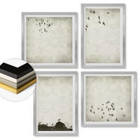 WANDBILDER 4er Set - 50x50 cm & 40x60 cm Silberner Rahmen - Minimalistische Vogelmalerei - Silberfarben, Kunststoff (50/50cm) - ArtPrintCave