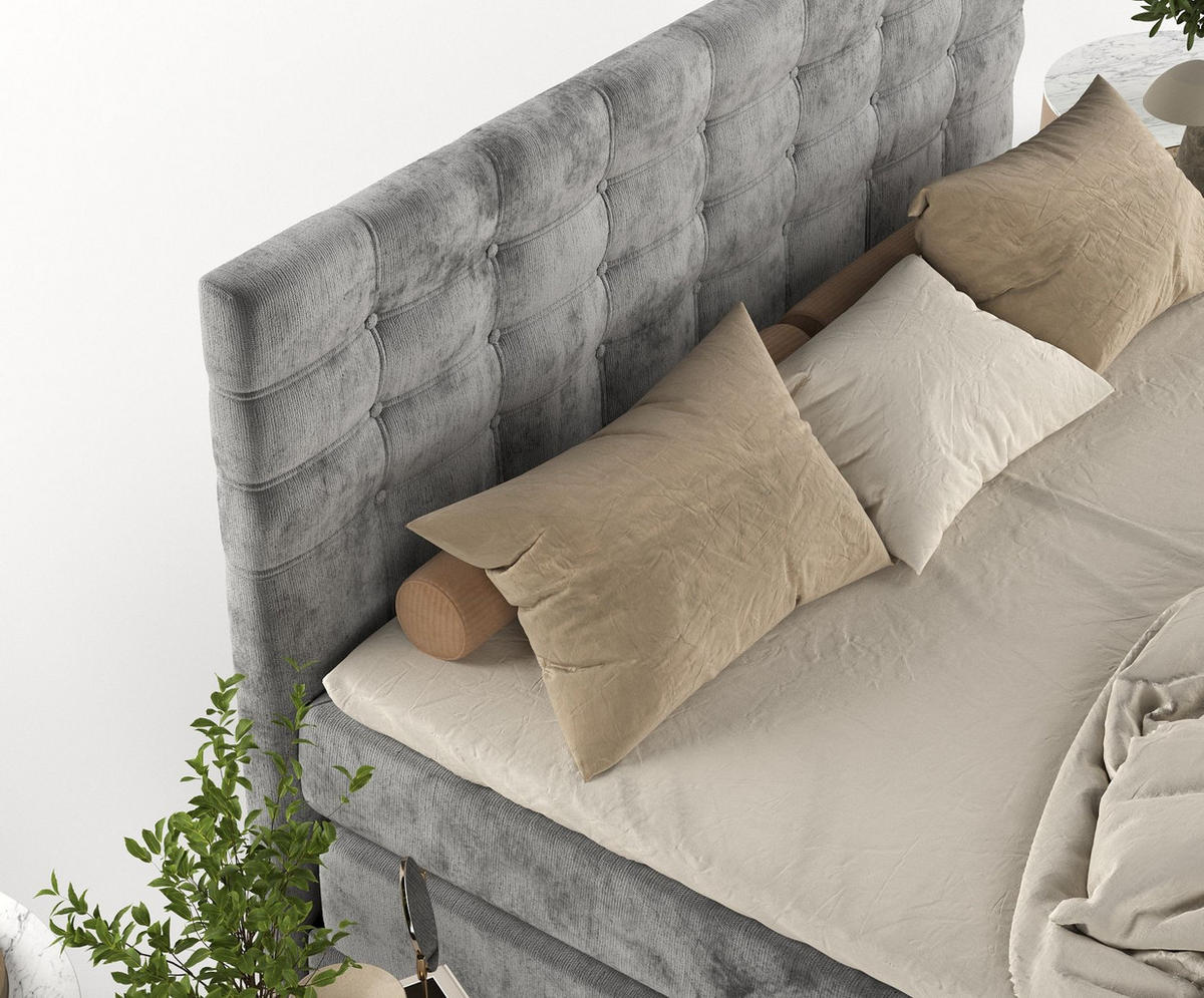 BOXSPRINGBETT Blend Grau 140/200 cm mit Matratze und Topper - Schwarz/Grau, Holz/Holzwerkstoff (140/200cm) - Maison de Reve