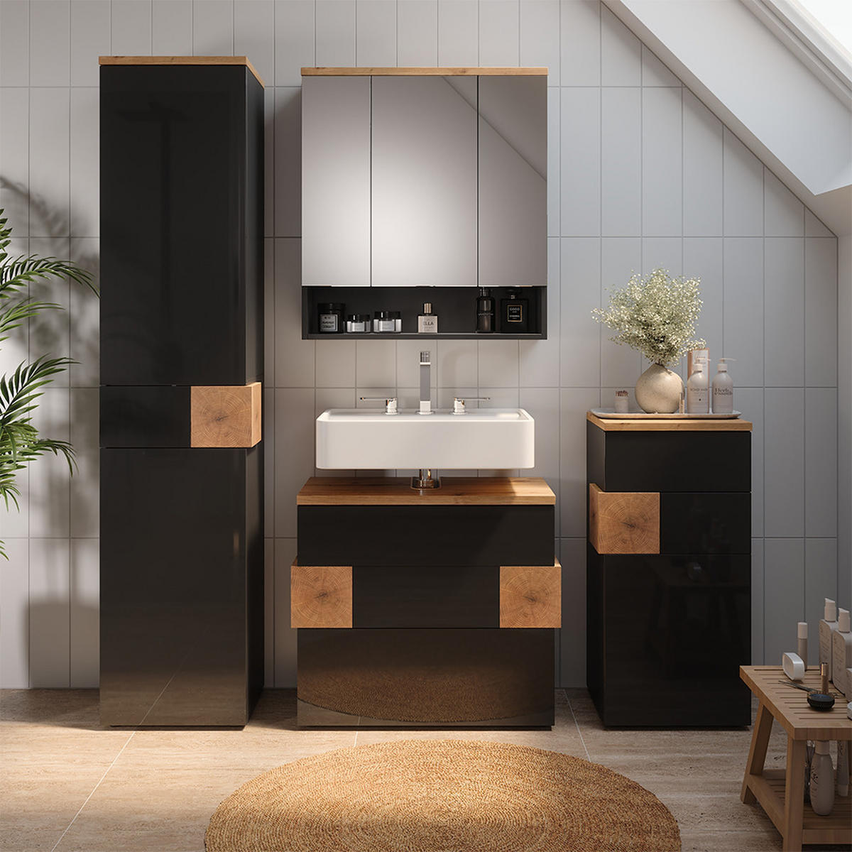 WASCHBECKENUNTERSCHRANK Eden Anthrazit 70 x 64.5 cm mit 2 Schubladen - Anthrazit/Eiche Artisan, Holzwerkstoff (70/64.5/37cm) - Vicco