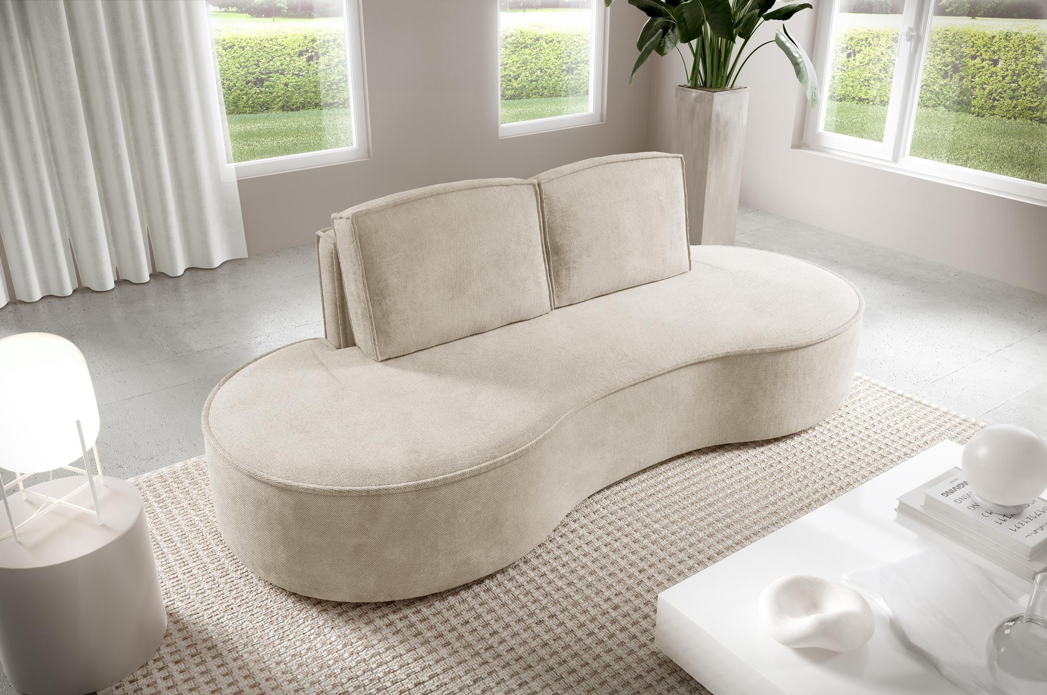 SOFA Flow Hellbeige, mit Kissen in Curio Stoff - Beige/Creme, Holzwerkstoff (234/88/101cm) - Bettso