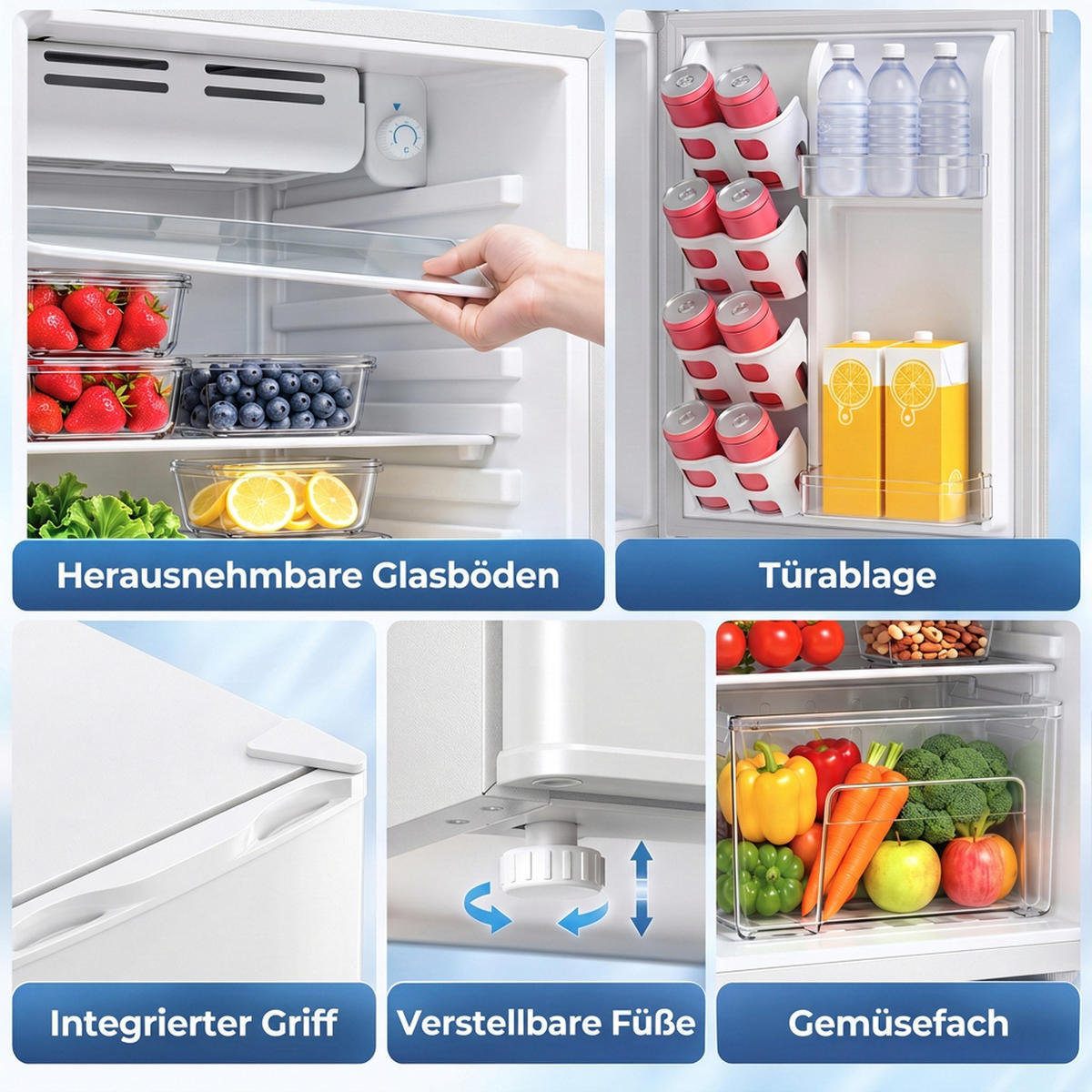 MINI-KÜHLSCHRANK Stahl PS-Kunststoff Weiß - Weiß, Metall (44.5/63.5/49cm) - HOMCOM
