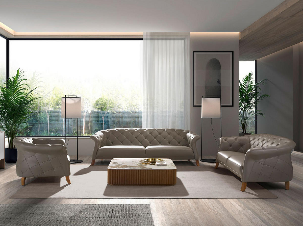 CHESTERFIELD-SOFA Chester Sofa 2 Sitzer grau Leder 207/104/82 cm - Grau/Honig, Leder (207/82/104cm) - ANGEL CERDA