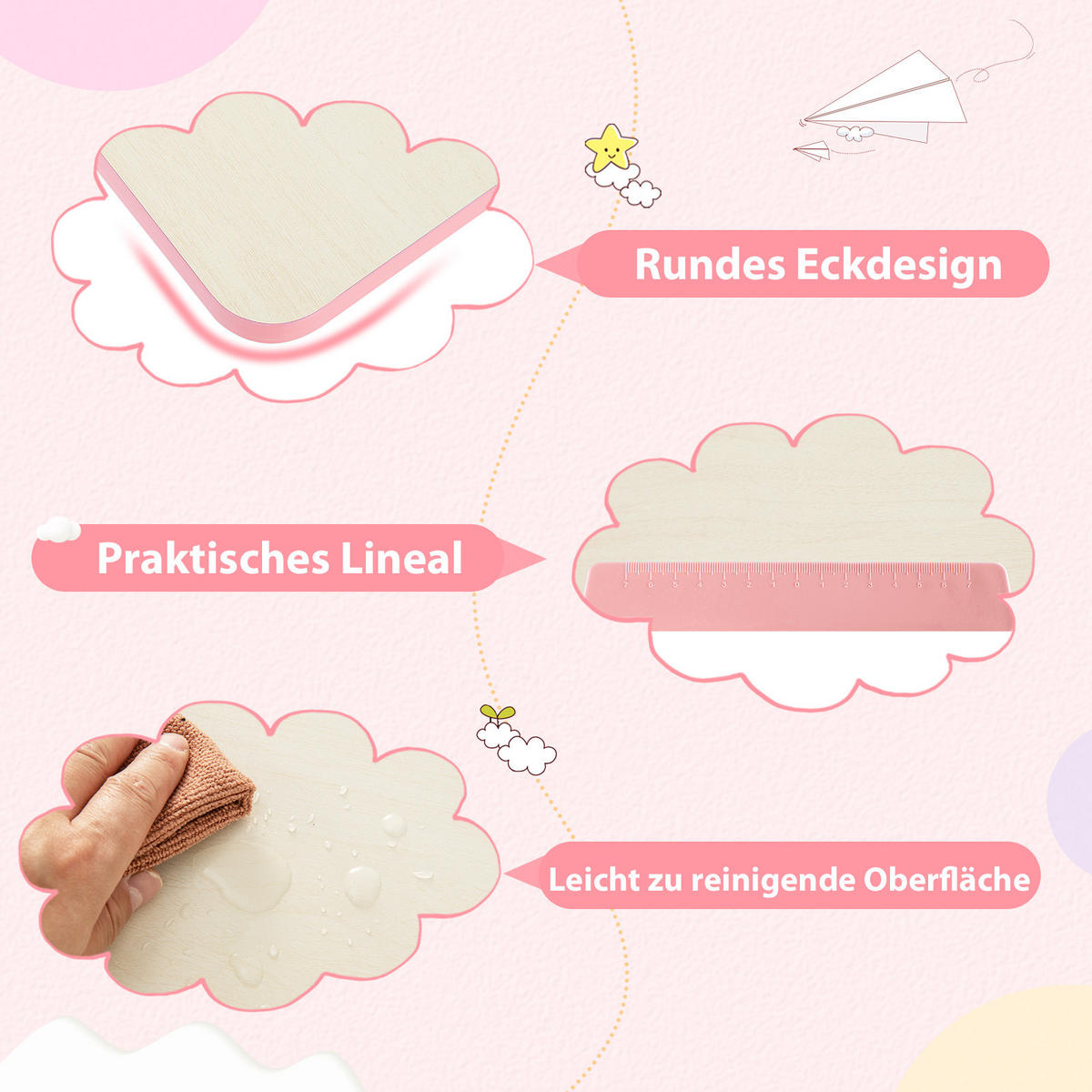 KINDERSCHREIBTISCH Höhenverstellbarer rosa - Pink, Metall (80/88/51cm) - COSTWAY