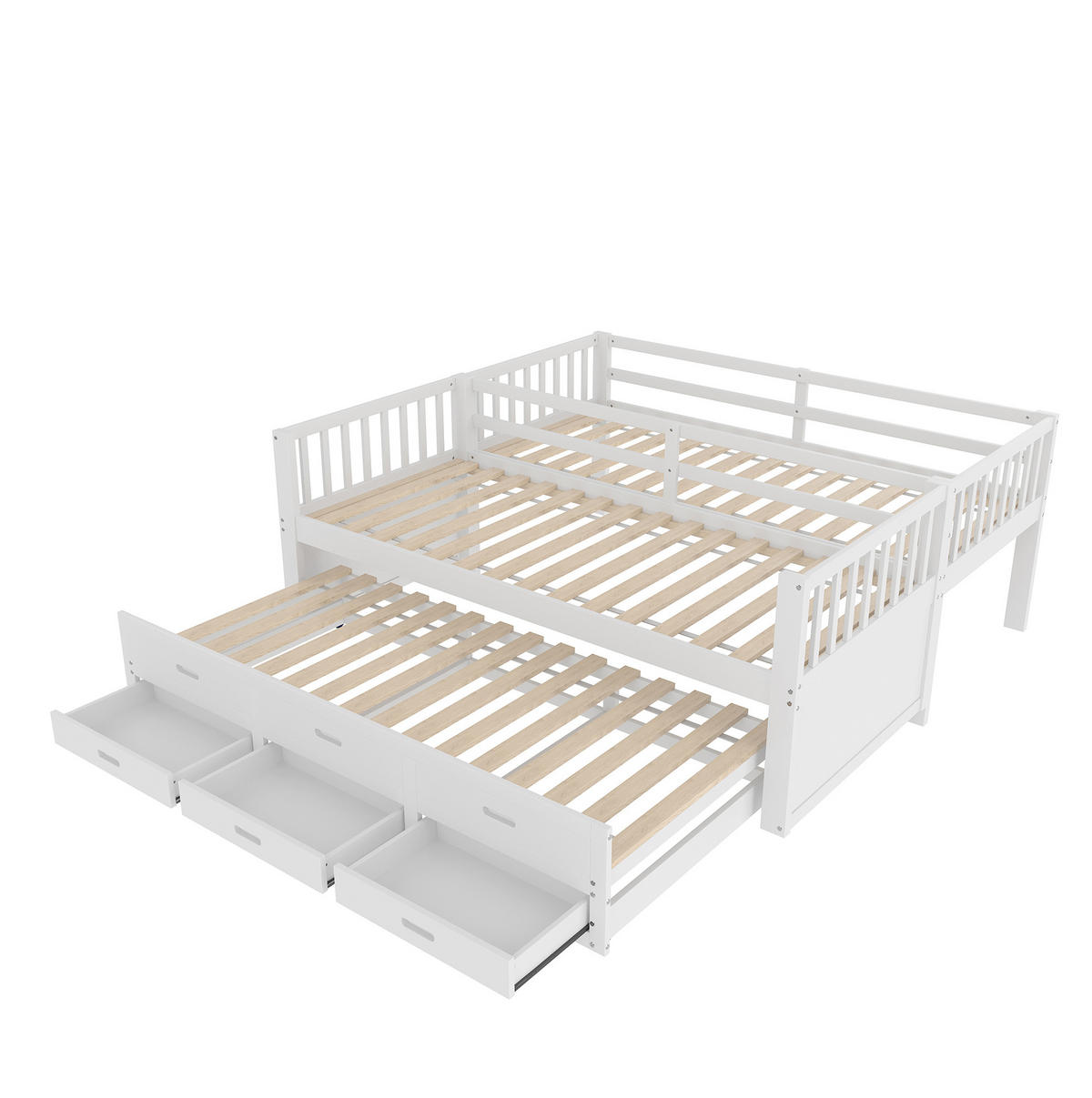 ETAGENBETT aus Kiefernholz & MDF 90x200 cm in Weiß mit Ausziehbett & 3 Schubladen - Weiß, Holz (90/200cm) - Modfu