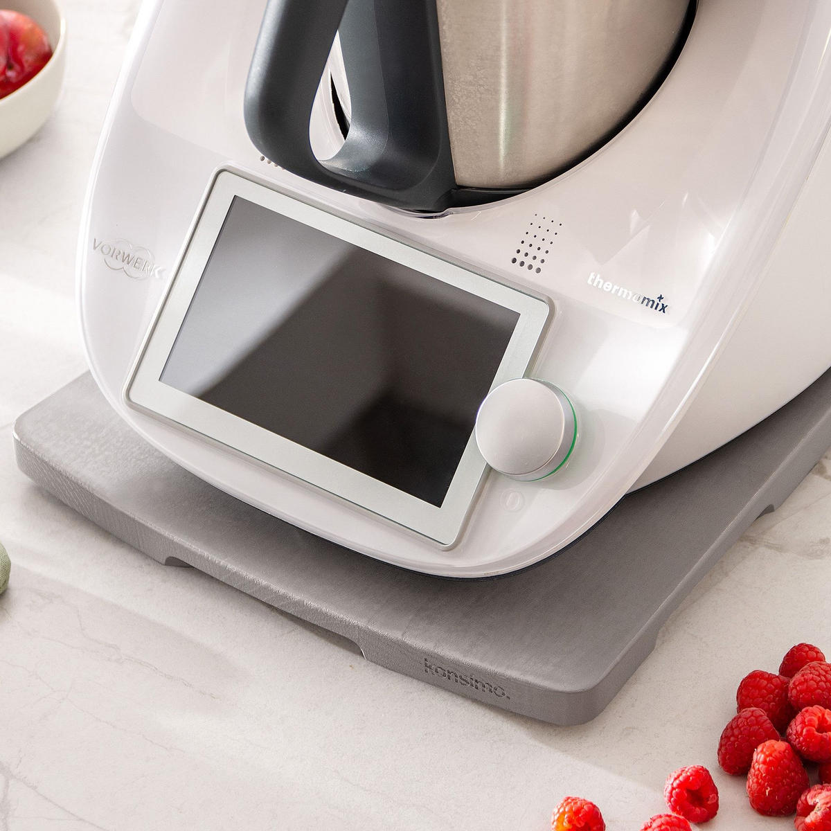 TOPFUNTERSETZER Gleitbrett COQUERE für Thermomix TM5 und TM6 - Grau, Holz (32/35cm) - KONSIMO®