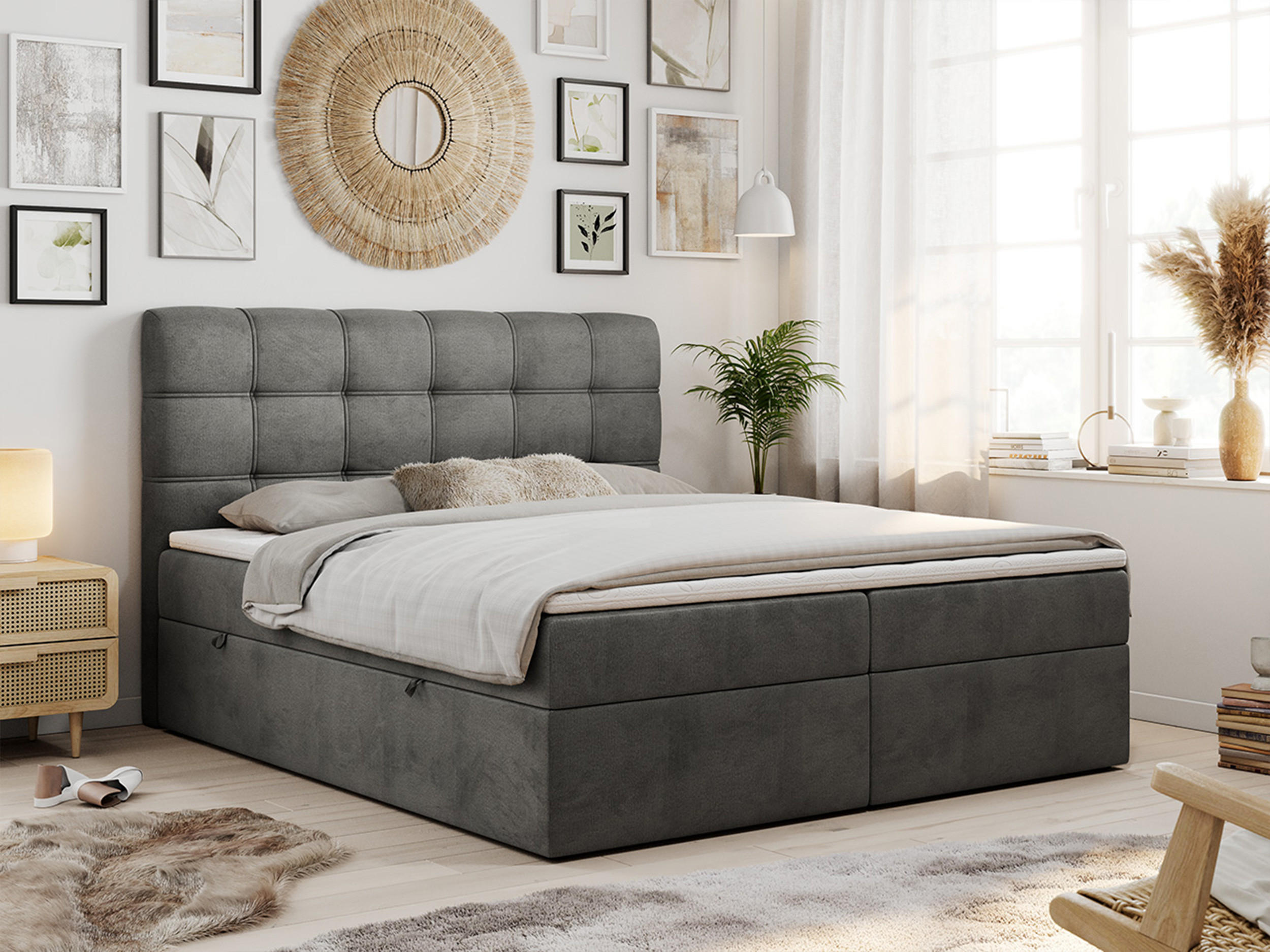 BOXBETT FAST 160/200 Dunkelgrau Velvet - H3 - Dunkelgrau, Holz/Textil (160/200cm) - MKS
