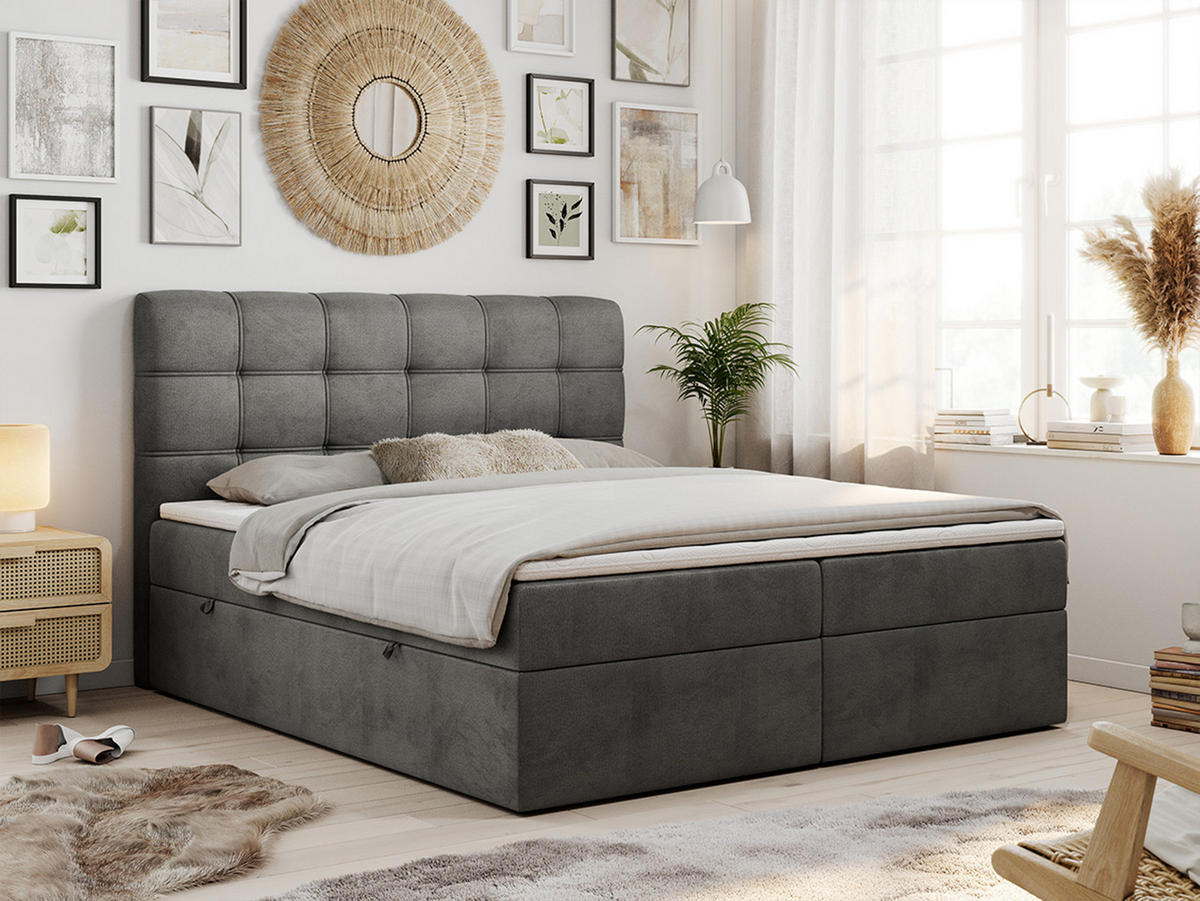 BOXBETT FAST 180/200 Dunkelgrau Velvet - H3 - Dunkelgrau, Holz/Textil (180/200cm) - MKS