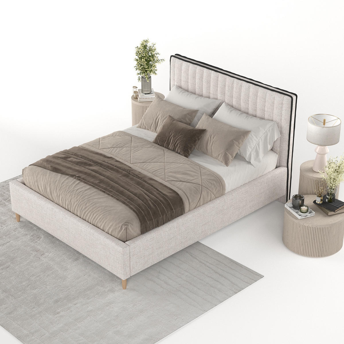 POLSTERBETT Aria 160/200 cm Hellbeige im Neve Stoff - Sandfarben/Naturfarben, Holz/Holzwerkstoff (160/200cm) - AltaBeds