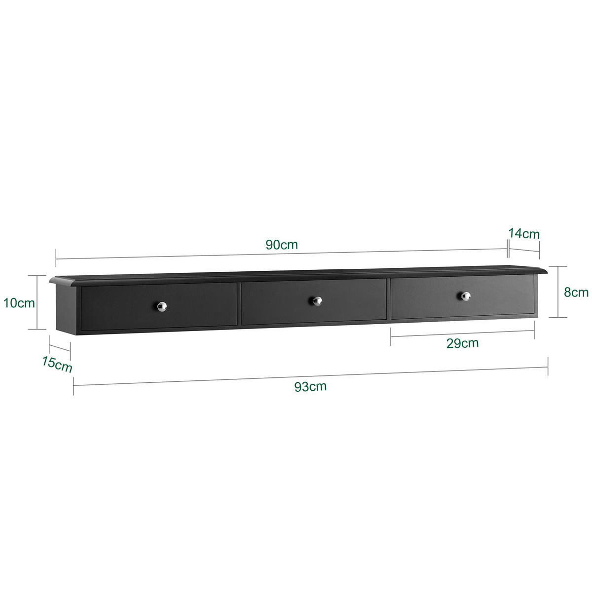 WANDREGAL Schwarz - Schwarz, Holzwerkstoff (93/10/15cm) - SoBuy