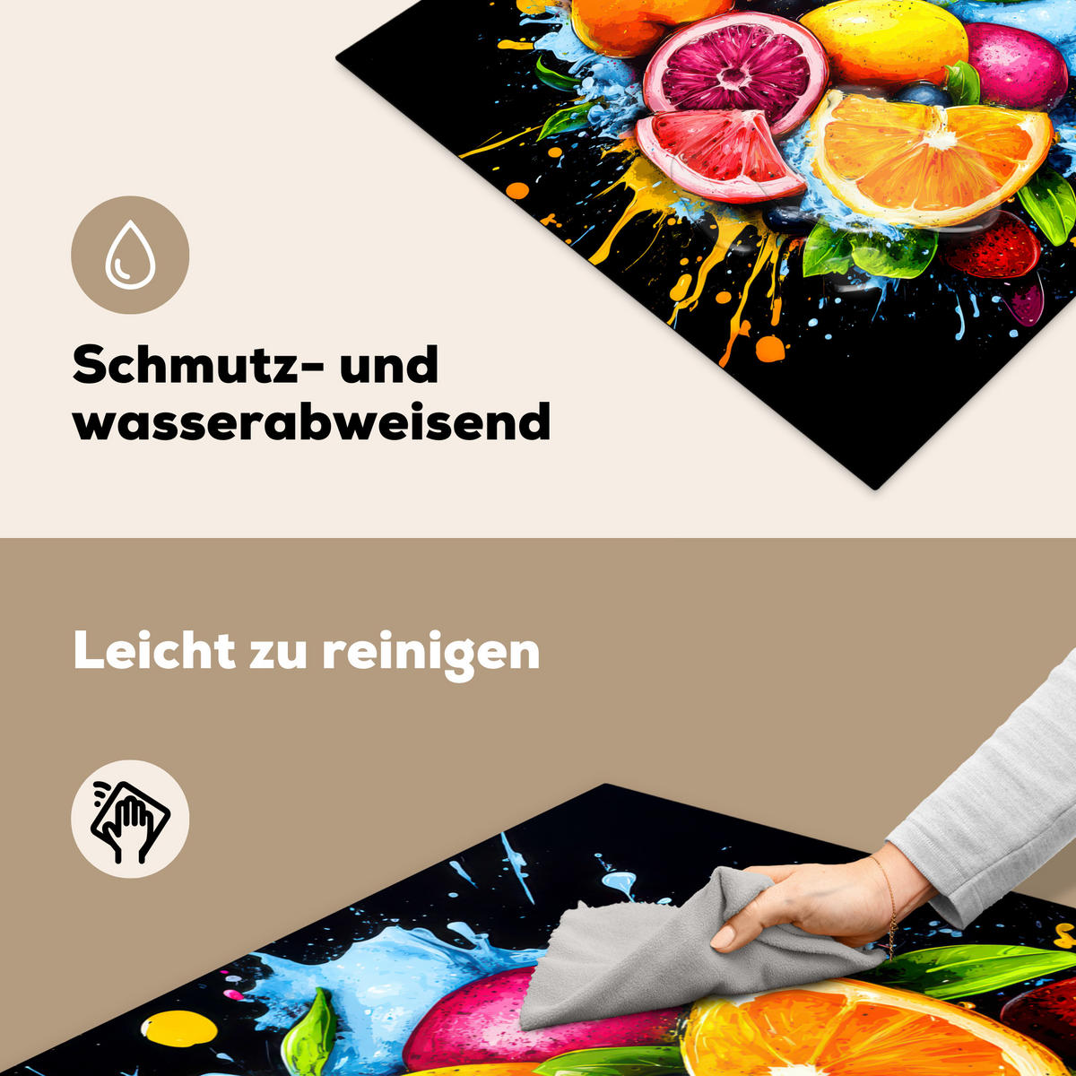 HERDABDECKPLATTE Obst - Graffiti - Bunt - Orange - Erdbeere - Abstrakt 77x59 cm - Orange, Kunststoff (77/0.2/59cm) - MuchoWow