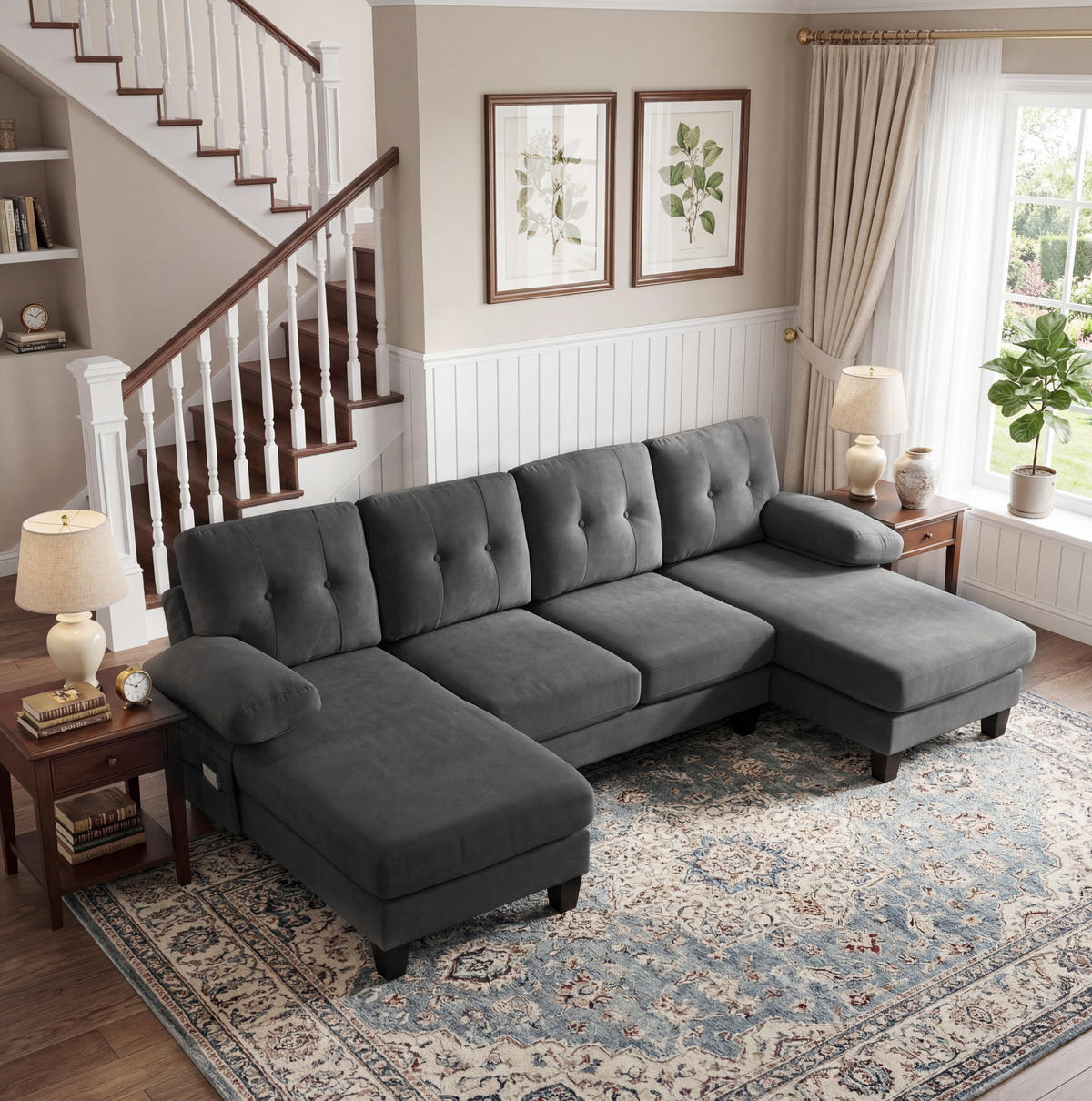 WOHNLANDSCHAFT aus Chenille 268x128x84 cm in Grau mit Doppel-Chaiselongue - Grau, Textil (128/84/268cm) - Modfu