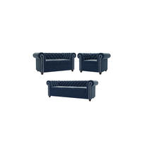 SITZGARNITUR 3+2+1 Chesterfield Nyx Marineblau Samt - Dunkelblau/Braun, Holz/Textil (203/72/86cm) - S-Style Möbel