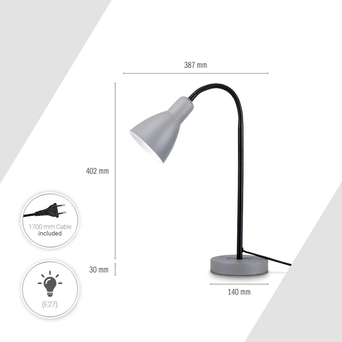 TISCHLAMPE Wilhelm - Schwarz/Grau, Metall (38.7/14/43.2cm) - Paco Home