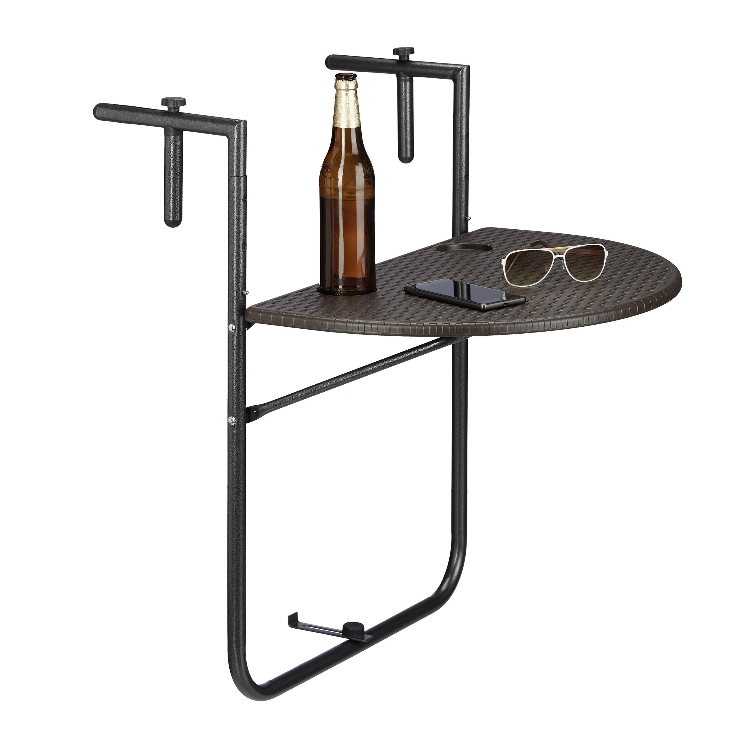 BALKONHÄNGETISCH - Braun, Kunststoff/Metall (63/60/84cm) - Relaxdays