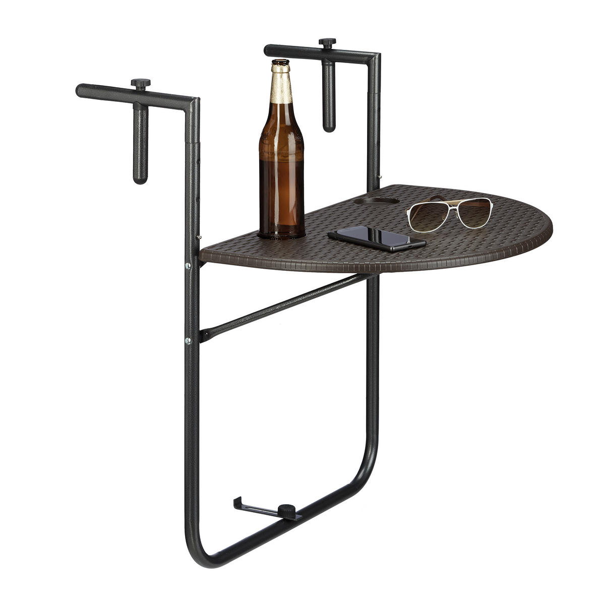 BALKONHÄNGETISCH - Braun, Kunststoff/Metall (63/60/84cm) - Relaxdays