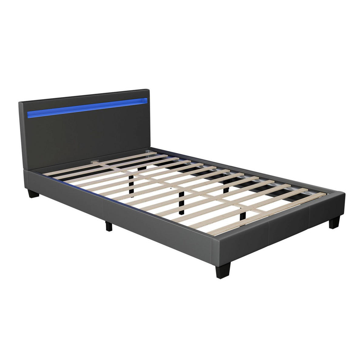 POLSTERBETT Paris mit LED dunkelgrau 120x200cm - Dunkelgrau, Holz (120/200cm) - Juskys