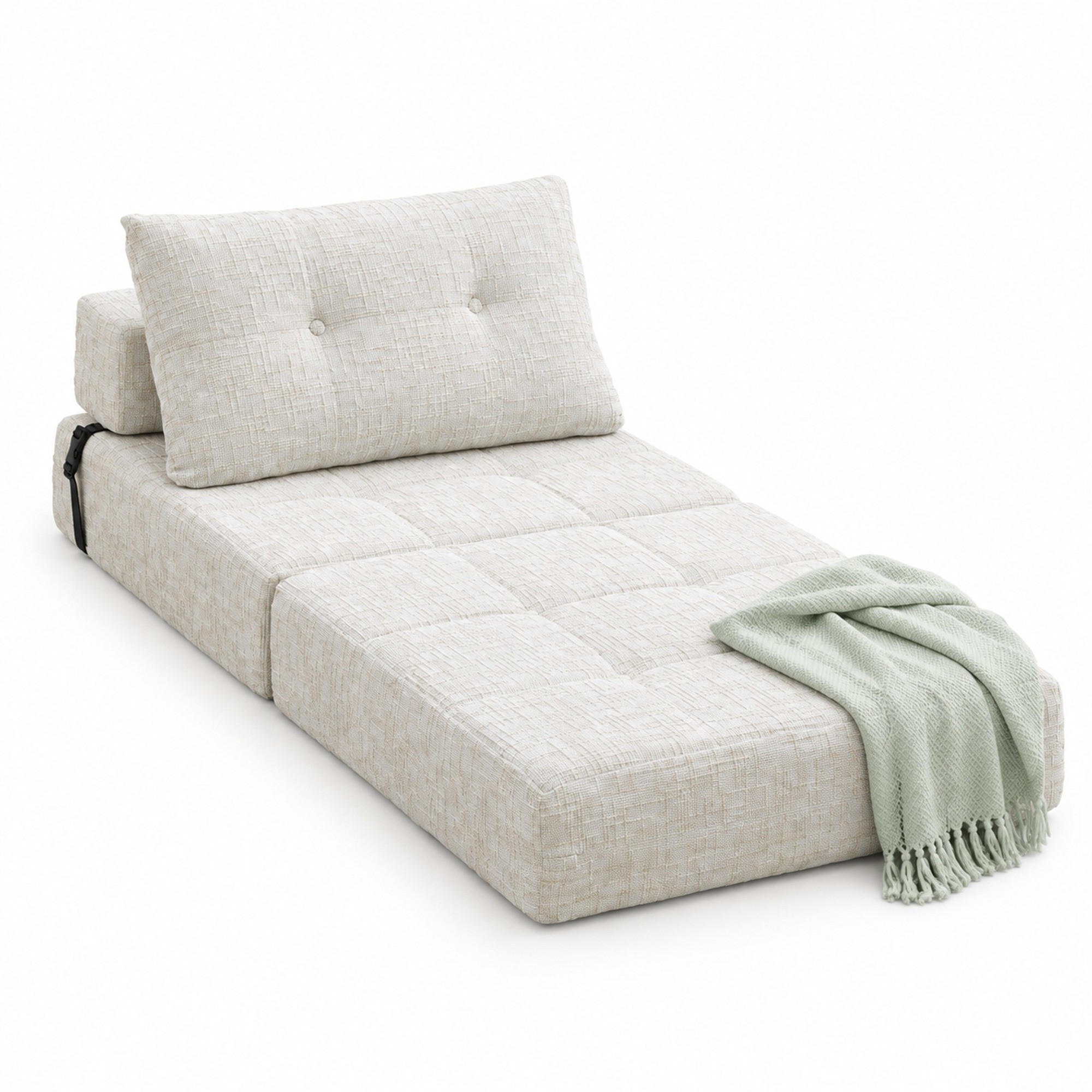 SCHLAFSOFA Beige mit Klappfunktion, Chenille - Beige, Textil/Metall (79/57/79cm) - CHICFURN