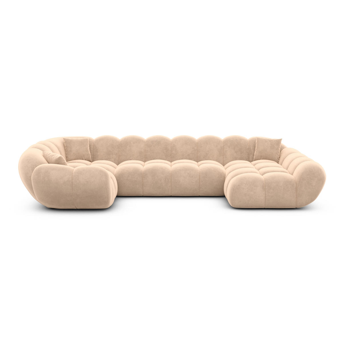 WOHNLANDSCHAFT Liva Beige Samtstoff U-Form XL Rechts - Beige, Textil (193/70/323cm) - VAROYAL