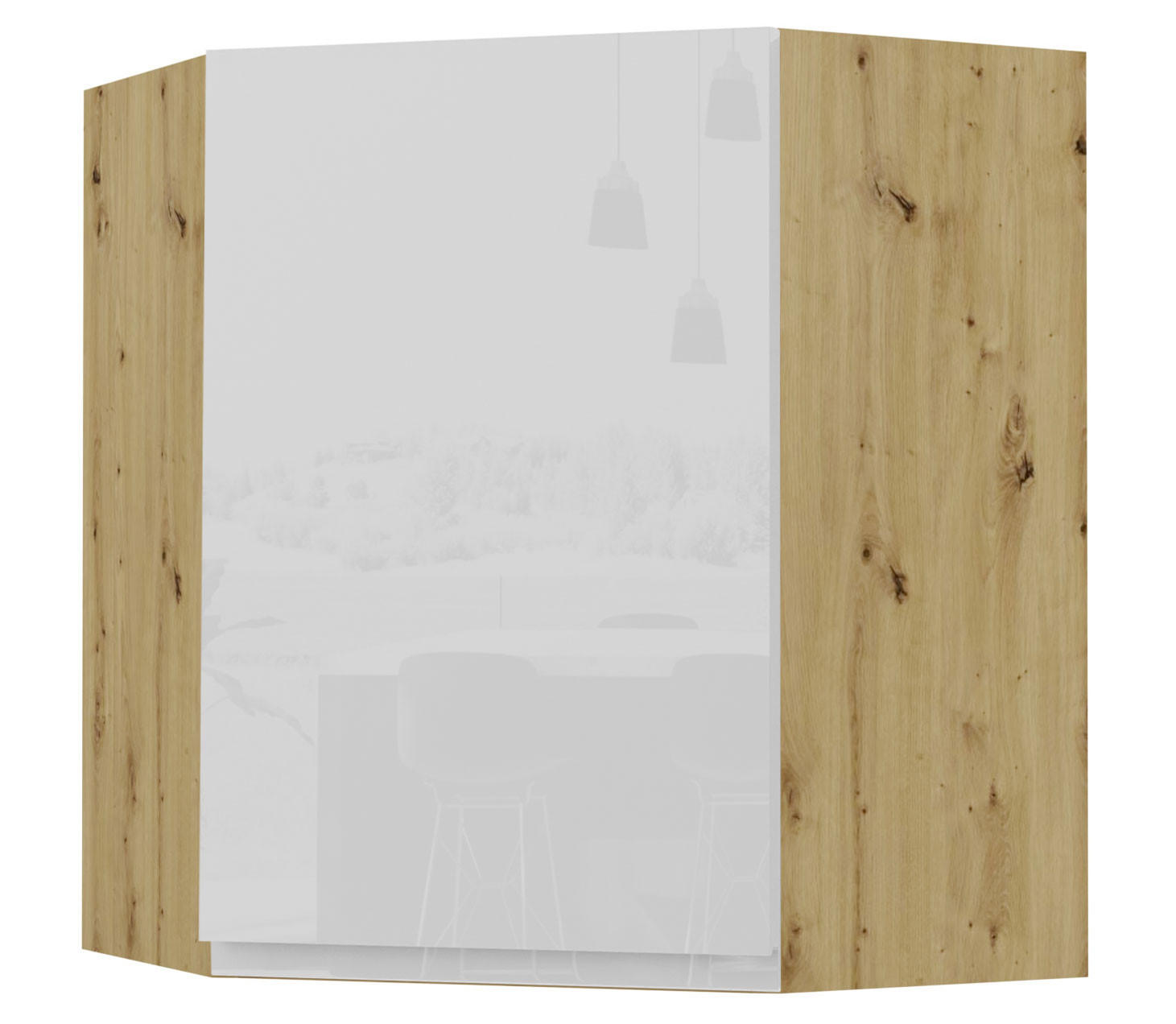 HÄNGESCHRANK Florence W10/60 Eiche Artisan / RAL 9003 signalweiß HG 60 / 60 / 72cm - Türanschlag links - Weiß Hochglanz/Eiche Artisan, Holz/Holzwerkstoff (60/72/60cm) - Feldmann-Wohnen