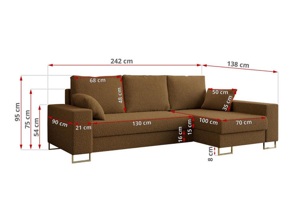 ECKSOFA Dorian Boucle Braun - Goldfarben/Braun, Textil/Metall (242/138cm) - MKS