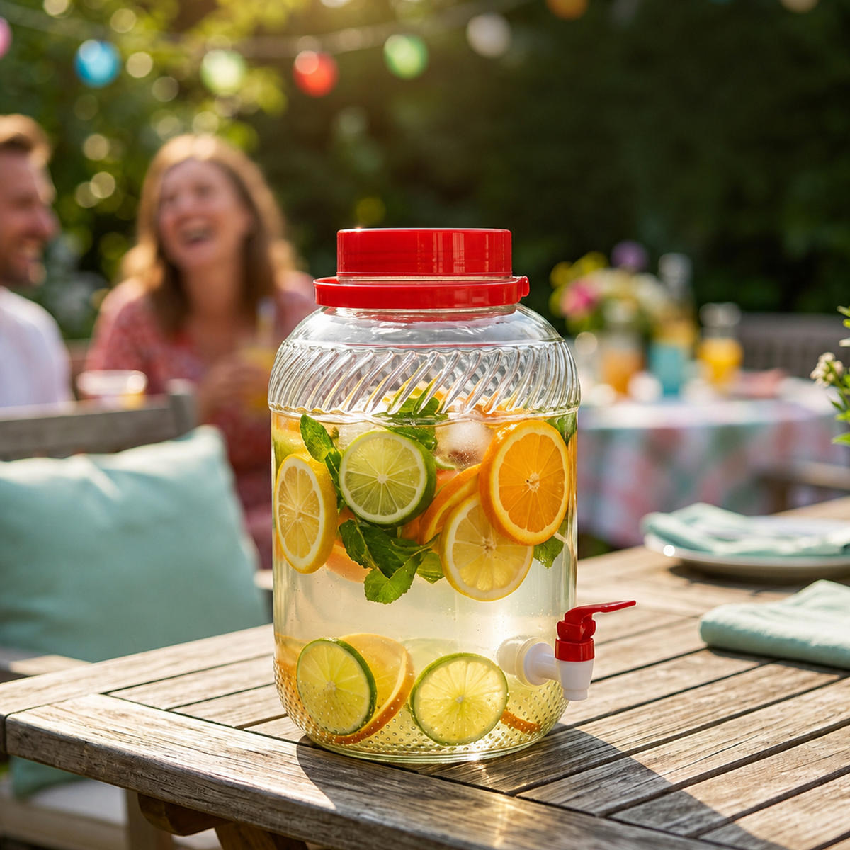 DOZATOR BĂUTURI Roșu sticlă 10 l cu robinet - transparent, sticlă/material plastic (10L) - Relaxdays