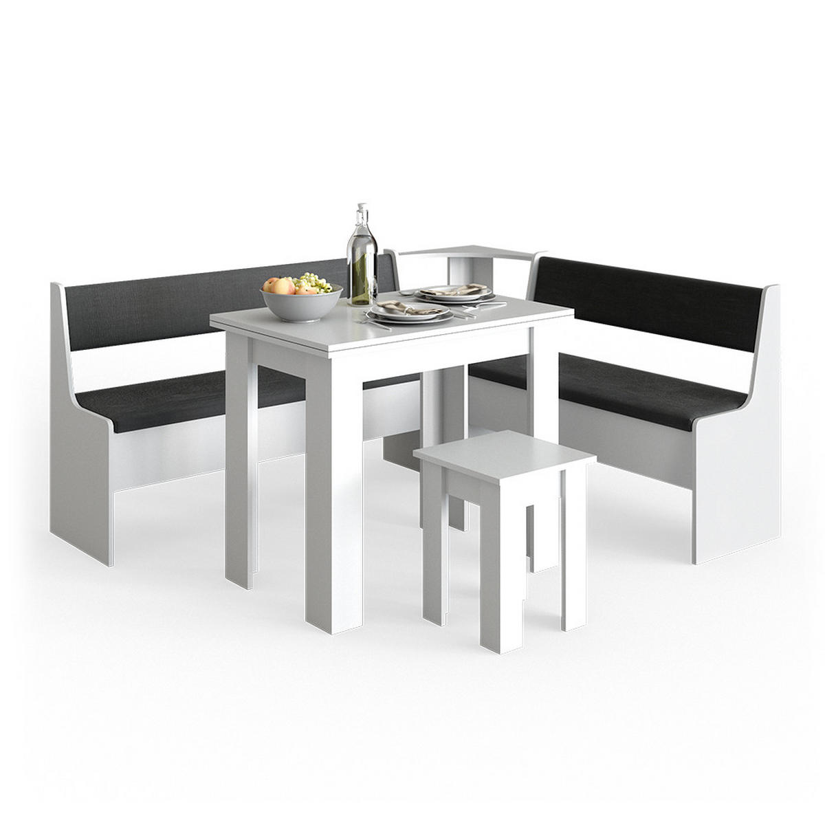 ECKBANKGRUPPE Roman Weiß 180 x 41.5 cm mit Tisch - Anthrazit/Weiß, Holzwerkstoff (180/80/150cm) - Vicco