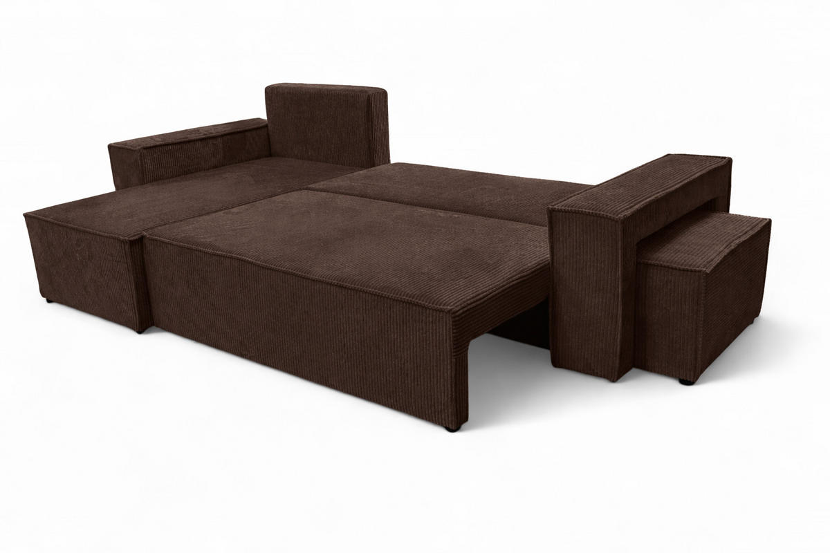 ECKSOFA Mit Schlaffunktion Und Pouf, Cordstoff Poso, Braun, Links, Best L Mit Pouf - Braun, Holz (244/145cm) - Kaiser Möbel